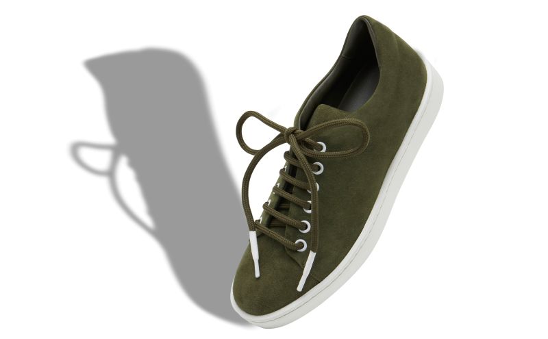 Designer Khaki Green Suede Low Cut Sneakers