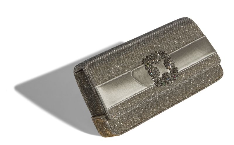 Gothisi glitter, Gold Glitter Fabric Jewel Buckle Clutch - CA$1,985.00