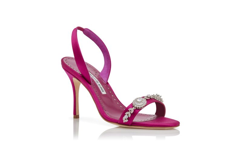 Lamisan, Pink Satin Embellished Slingback Sandals - US$657.00