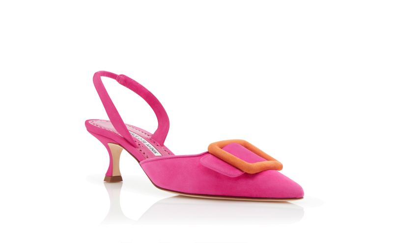 Designer Pink and Orange Suede Buckle Slingback Mules