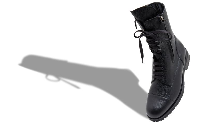 Designer Black Calf Leather Military Boots