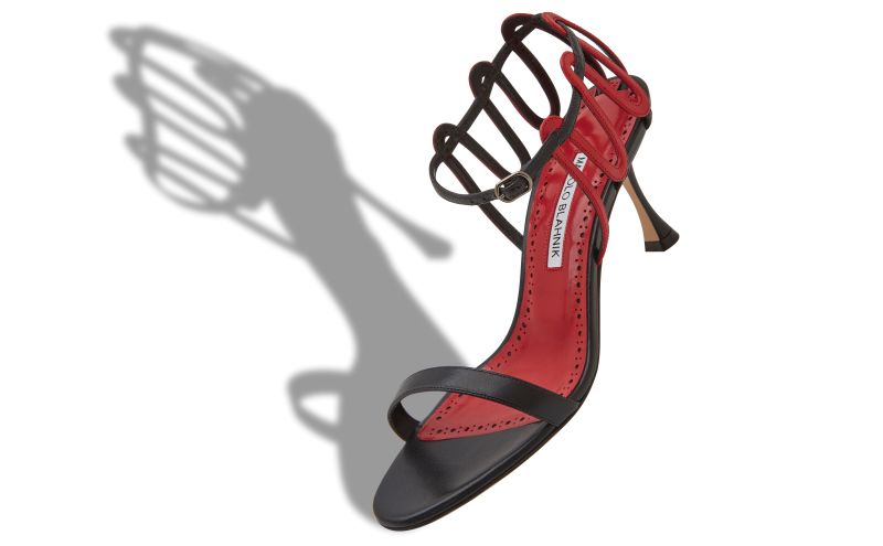Chafarsan, Black and Red Nappa Leather Strappy Sandals  - AU$878.00