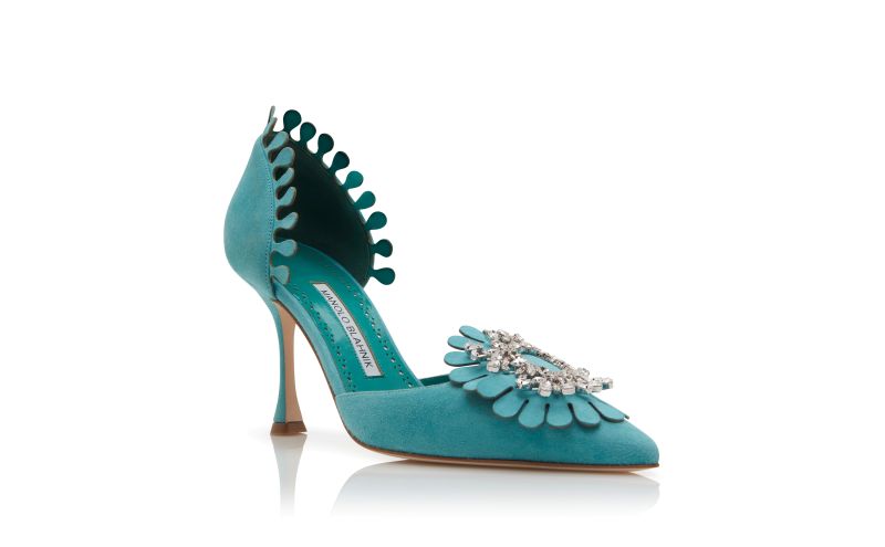 Shog, Light Blue Suede Jewel Embellished Pumps - US$897.00