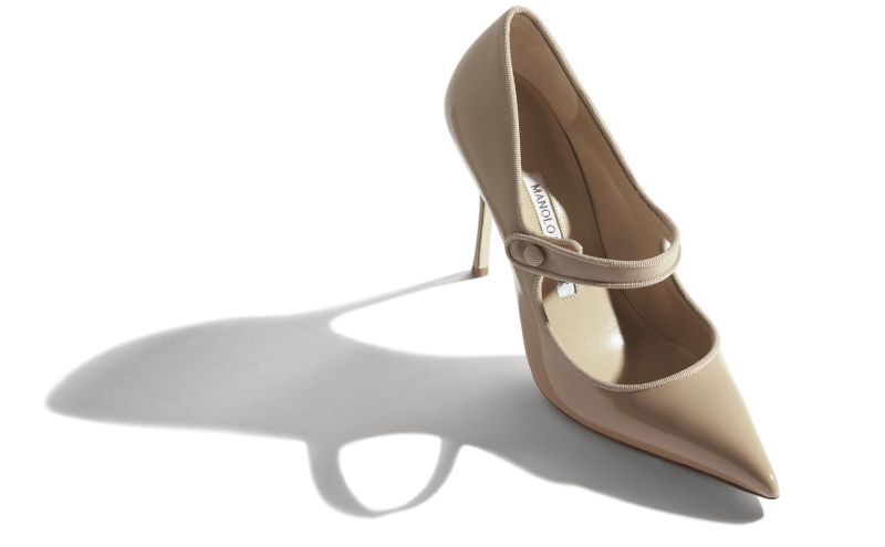 Camparinew, Cool Beige Patent Leather Pointed Toe Pumps - £645.00