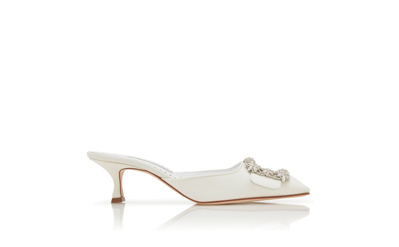 Side view of Maysale bridal , White Crepe de Chine Jewel Buckle Mules - £895.00
