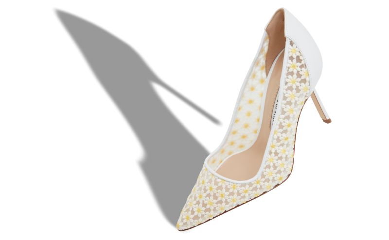 Bbla 90, White Lace Daisy Pointed Toe Pumps  - US$895.00
