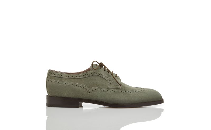 Side view of Tamarak, Khaki Suede Lace-Up Oxfords - €795.00