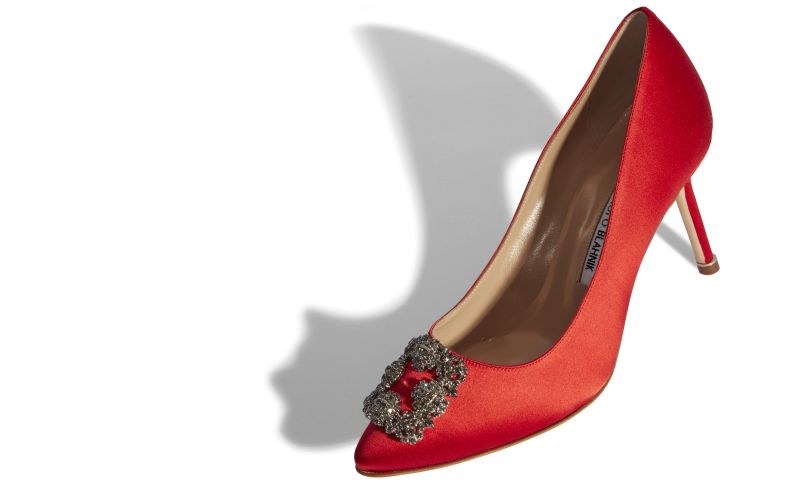 Hangisi 70, Red Satin Jewel Buckle Pumps - £945.00