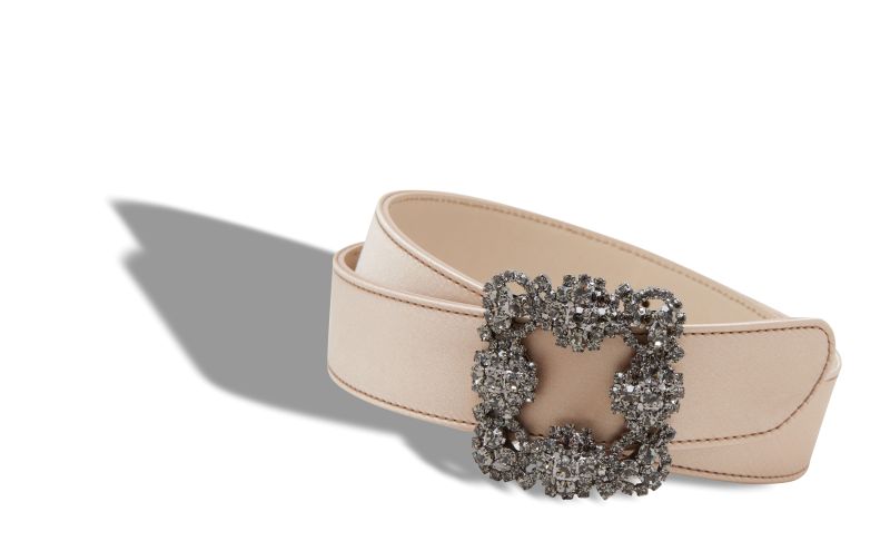 Hangisi belt, Light Beige Satin Crystal Buckled Belt - CA$1,095.00