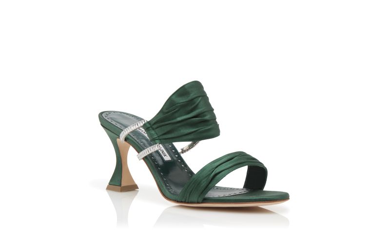 Chinap, Dark Green Satin Gathered Mules - £975.00