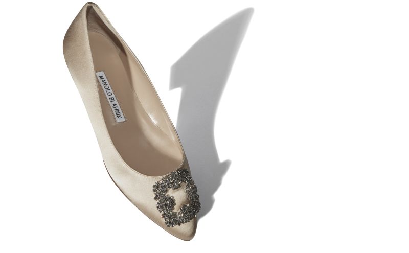 Hangisiflat, Champagne Satin Jewel Buckle Flat Pumps - AU$1,805.00 