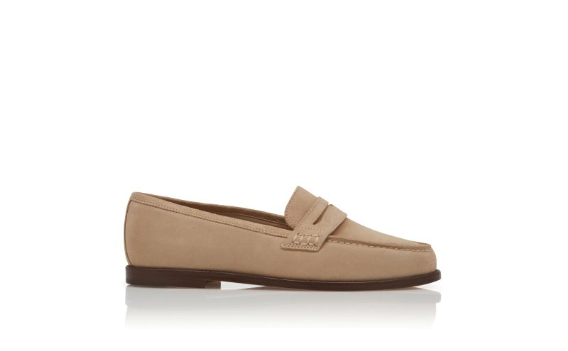 Side view of Perrita, Light Brown Suede Penny Loafers - £645.00