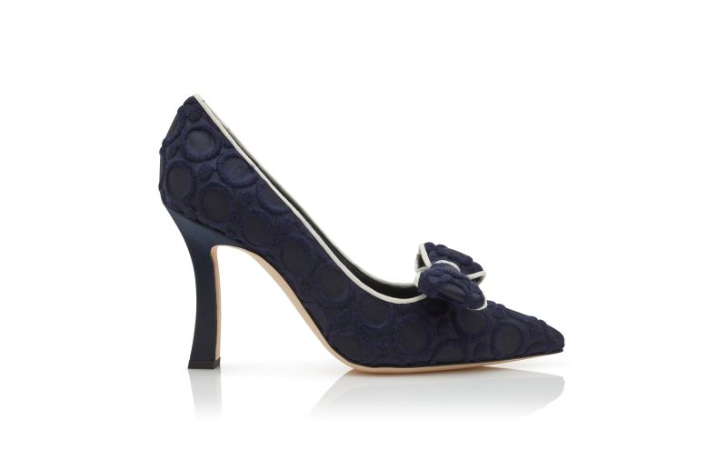 Side view of Epirotes, Navy Blue Silk Pointed Toe Pumps - £815.00