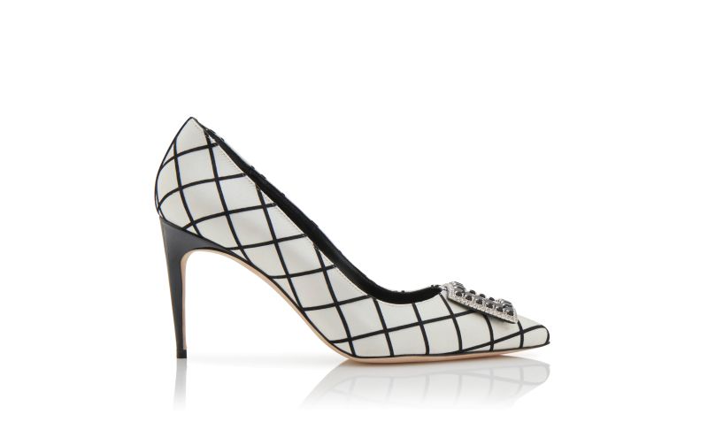 Side view of Latexa, Monochrome Satin Embellished Buckle Pumps - £1,095.00