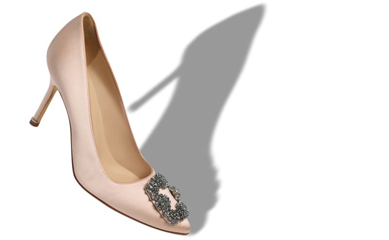 Hangisi 90, Beige Satin Jewel Buckle Pumps - US$1,295.00 