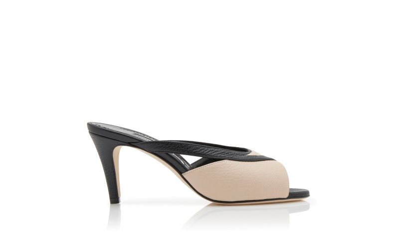Side view of Floramu, Black and Beige Calf Leather Mules - £625.00