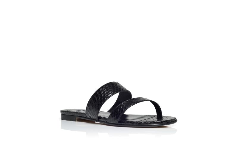 Serrato, Black Snakeskin Flat Sandals - US$423.00