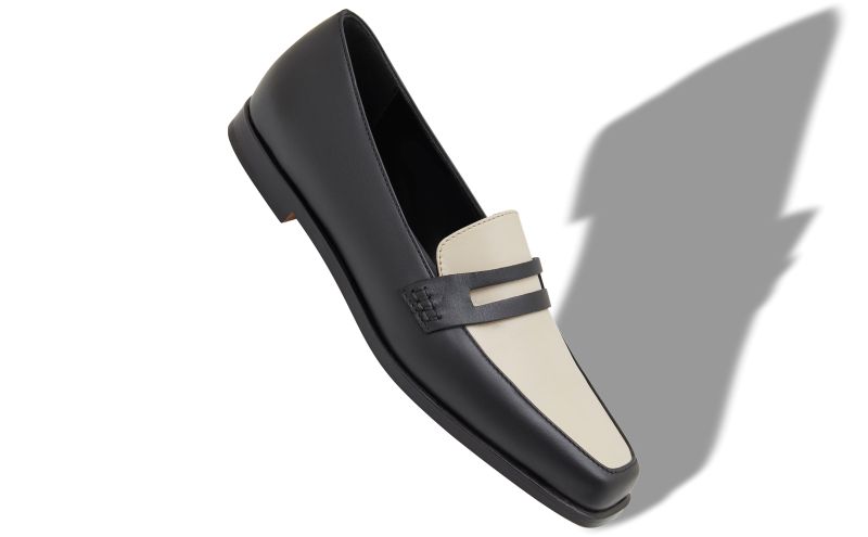 Polonoff, Black and Cream Calf Leather Loafers - US$1,045.00 