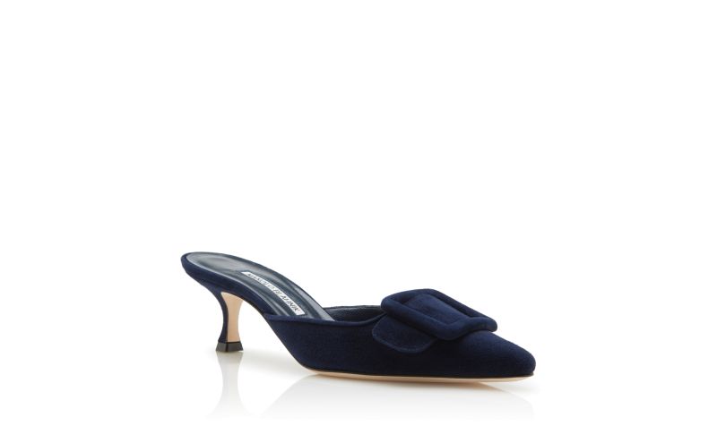 Maysale, Navy Blue Suede Kitten Heel Mules - CA$1,035.00