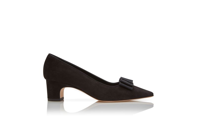 Side view of Reador, Black Suede Bow Detail Pumps - CA$1,195.00