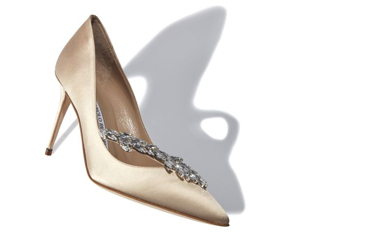 Nadira, Champagne Satin Jewel Buckle Pumps  - €1,045.00 