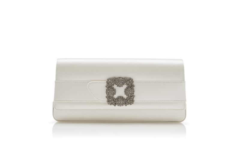 Side view of Gothisi, Light Cream Satin Jewel Buckle Clutch - €1,375.00