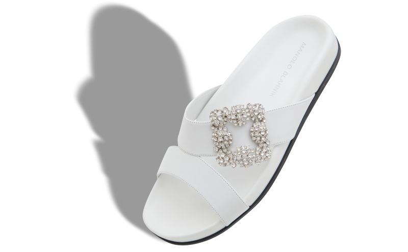 Chilanghi, White Calf Leather Jewel Buckle Flat Mules - €1,075.00