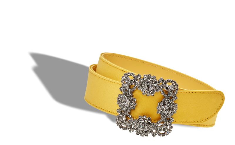 Designer Yellow Satin Crystal Buckled Belt