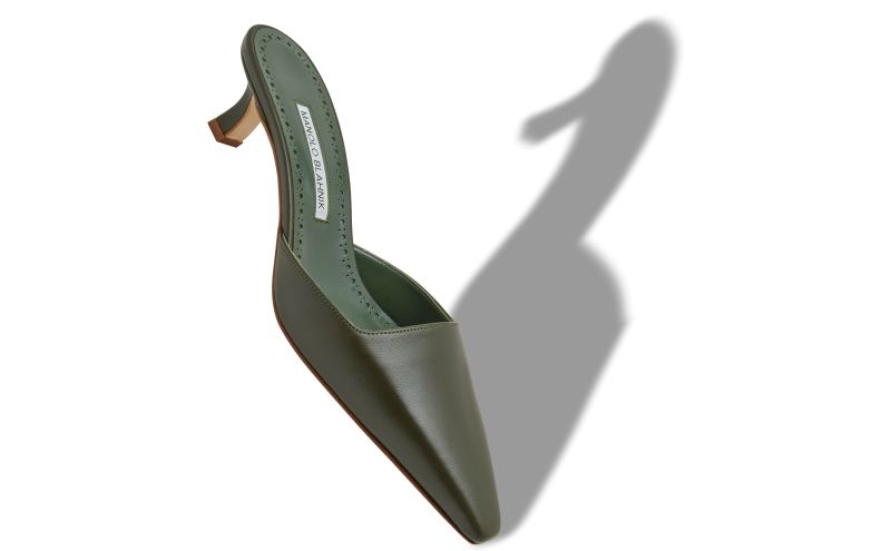 Moiramu, Dark Green Nappa Leather Square Cut Mules - £625.00 