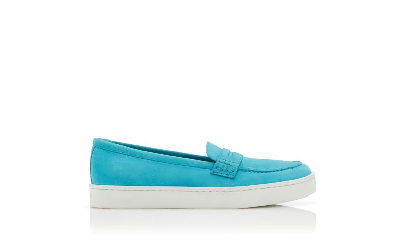 Side view of Ellisa, Blue Suede Penny Loafers - AU$1,195.00