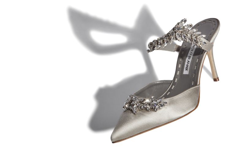 Lurum, Grey Satin Crystal Embellished Mules - £1,075.00