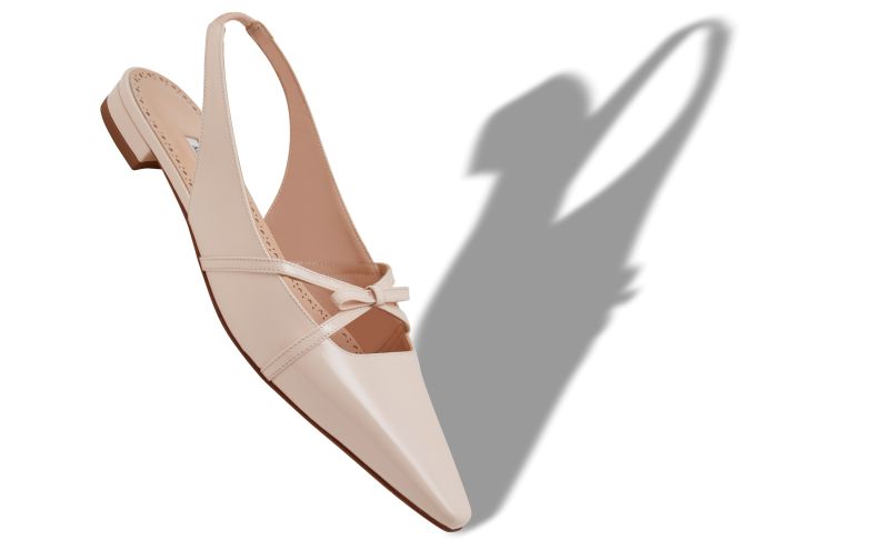 Dariasli, Light Pink Patent Leather Bow Detail Slingback Flat Pumps - US$1,075.00 
