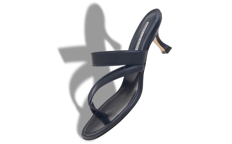 Susa, Navy Blue Nappa Leather Crossover Strappy Mules - US$845.00