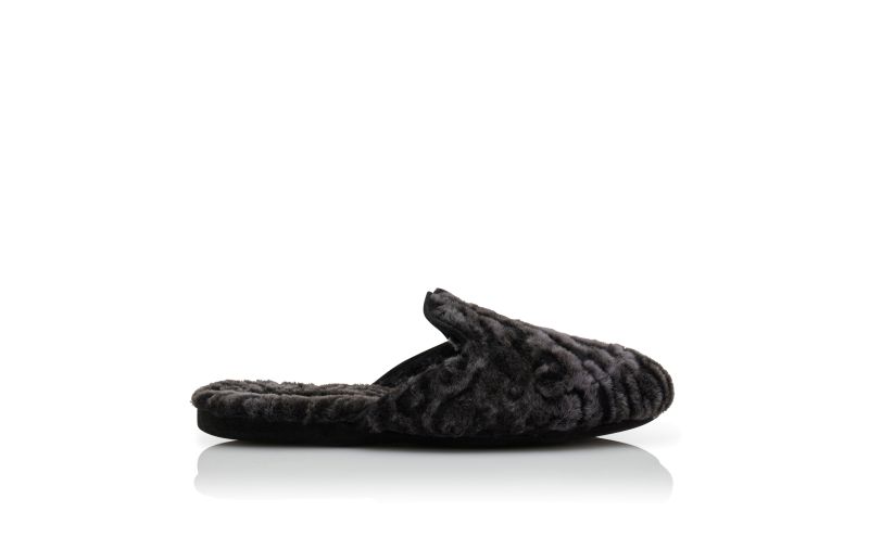 Side view of Montague, Black Shearling Slippers - CA$895.00