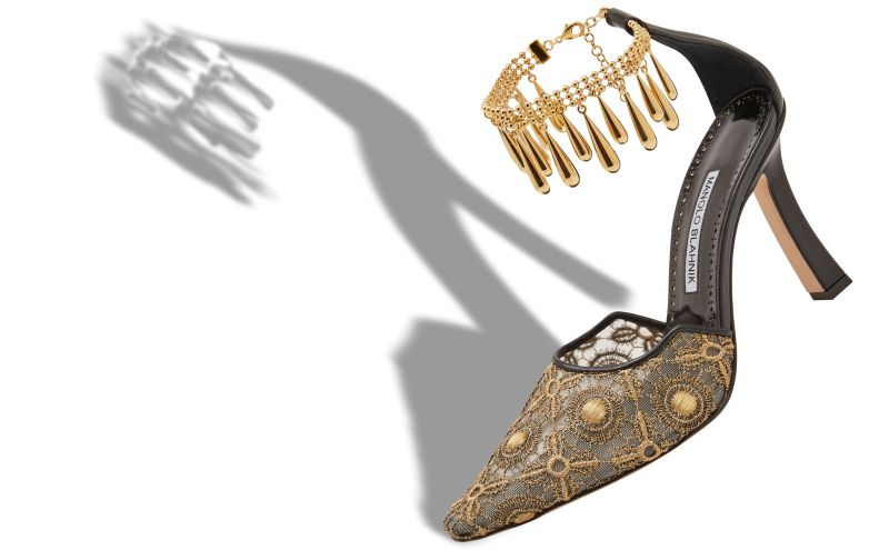 Harnicus, Black and Gold Lace Embellished Pumps - AU$2,415.00