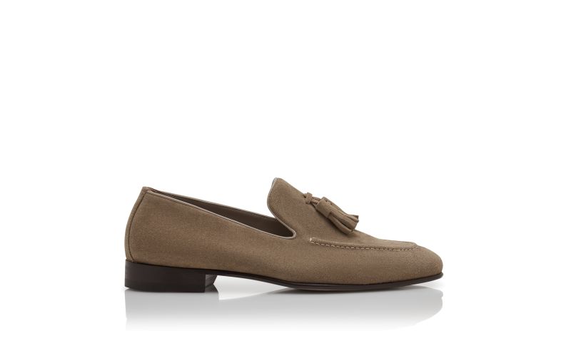 Side view of Chester, Khaki Suede Tassel Loafers - US$995.00