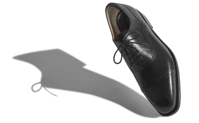 Witney, Black Burnished Calf Leather Cap Toe Oxfords - US$498.00