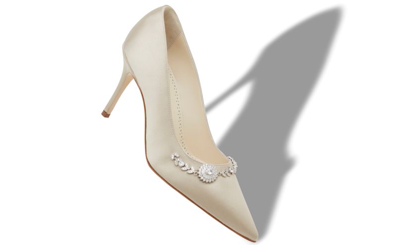 Lamikpump, Cream Satin Embellished Pumps - US$735.00 