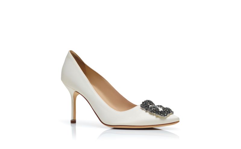 Hangisi 90, White Satin Jewel Buckle Pumps - US$1,350.00