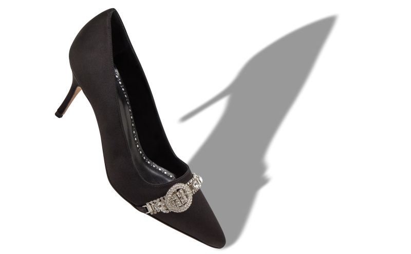Asapump, Black Satin Jewel Embellished Pumps - US$807.00 