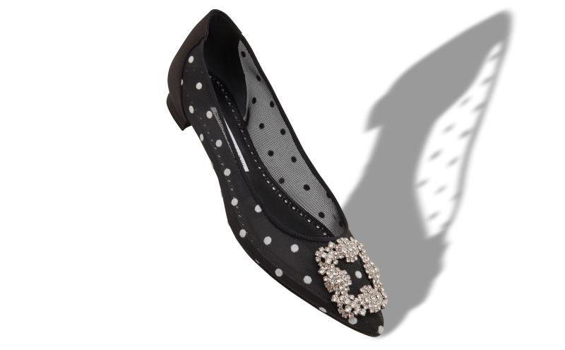 Hangisiflat, Black and White Mesh Jewel Buckle Flat Pumps - €1,095.00 