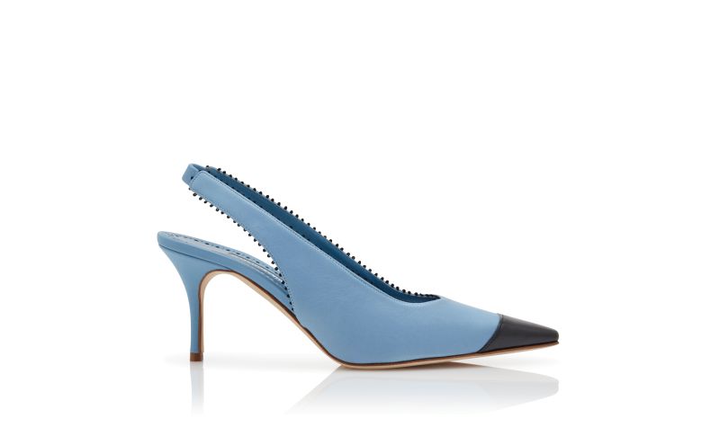 Side view of Gaius, Light Blue Nappa Leather Slingback Pumps - €875.00