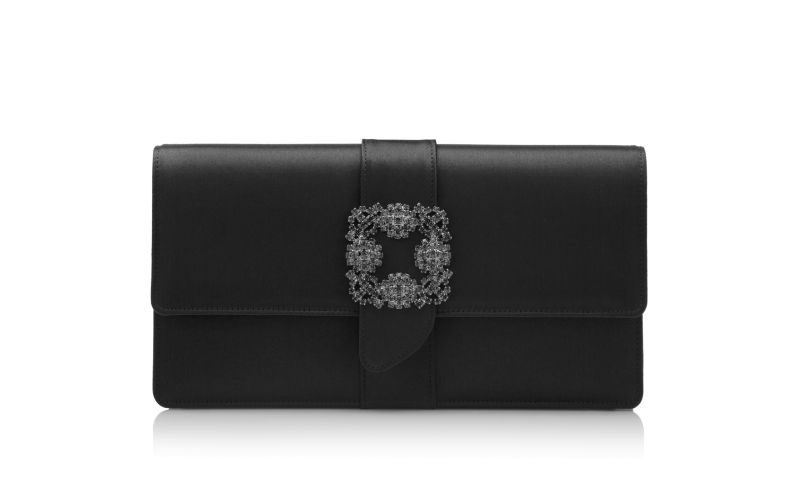 Side view of Capri, Black Satin Jewel Buckle Clutch - US$1,695.00