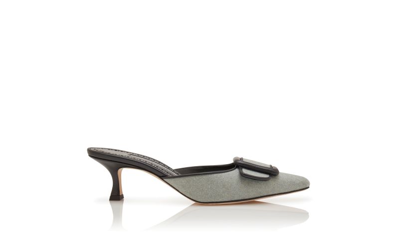 Side view of Maysalebi, Light Green and Black Wool Buckle Detail Mules - €785.00