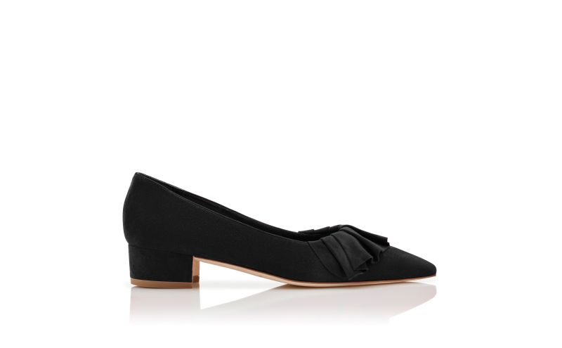 Side view of Espan, Black Suede Ruffled Pumps - US$555.00