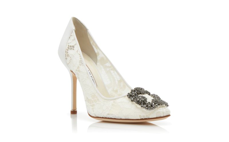 Hangisi lace, Light Cream Lace Jewel Buckle Pumps - €1,145.00