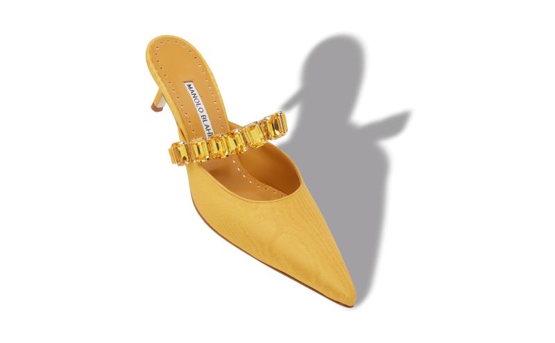 Humibamu, Yellow Moire Jewel Strap Mules - £845.00 