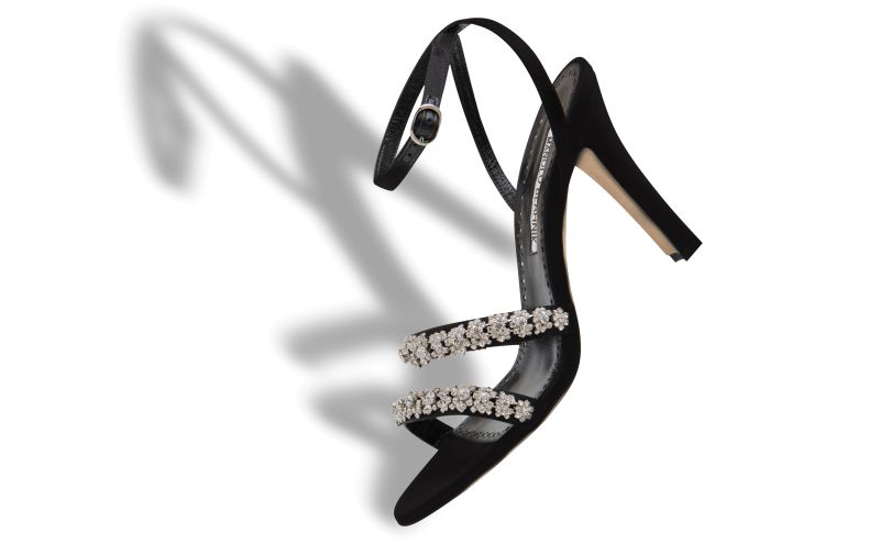 Vedada, Black Satin Crystal Embellished Sandals - €1,395.00