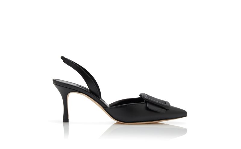 Side view of Maysli, Black Nappa Leather Slingback Pumps - US$845.00