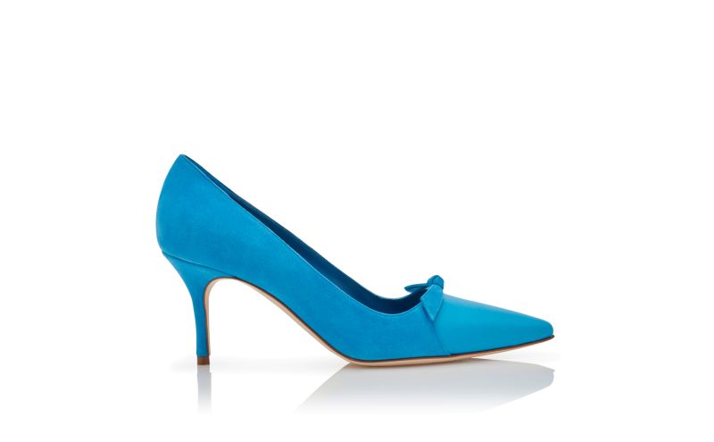 Side view of Rinialo, Blue Suede Bow Detail Pumps - CA$1,165.00
